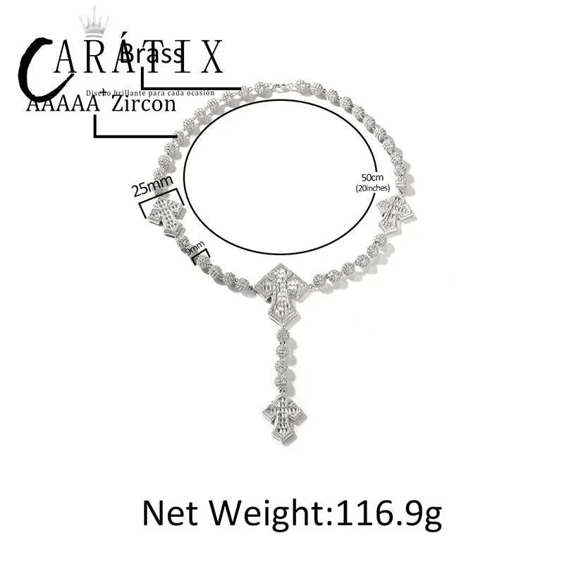CARÁTIX Beads Cross Chain | 5A+ CZ Iced Out Hip Hop Necklace for Men - CaratixJewelry