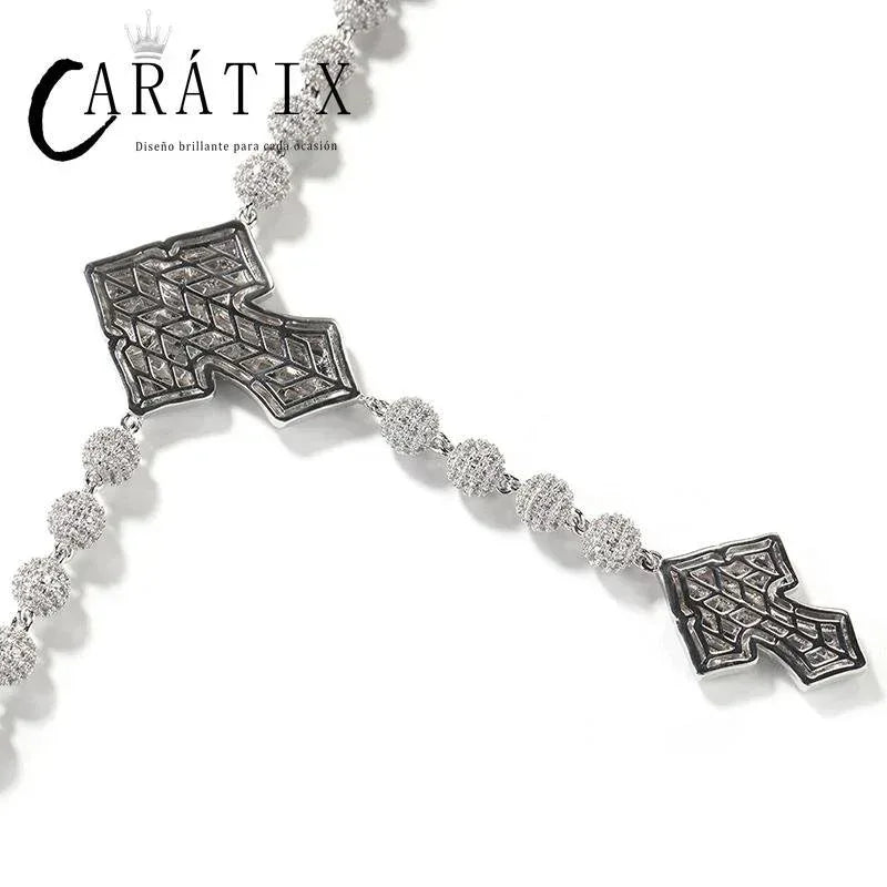 CARÁTIX Beads Cross Chain | 5A+ CZ Iced Out Hip Hop Necklace for Men - CaratixJewelry