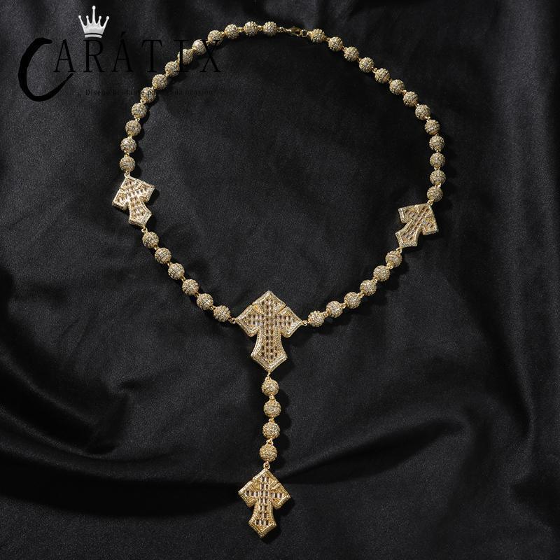CARÁTIX Beads Cross Chain | 5A+ CZ Iced Out Hip Hop Necklace for Men - CaratixJewelry