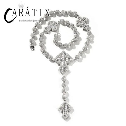CARÁTIX Beads Cross Chain | 5A+ CZ Iced Out Hip Hop Necklace for Men - CaratixJewelry