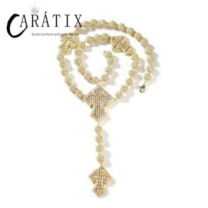 CARÁTIX Beads Cross Chain | 5A+ CZ Iced Out Hip Hop Necklace for Men - CaratixJewelry