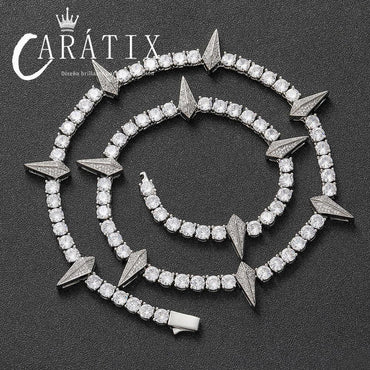 CARÁTIX Black Panther Pendant Necklace – 5mm CZ Tennis Chain with Rivet Wolf Tooth Charm Men’s Fashion Jewelry - CaratixJewelry
