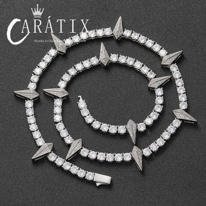 CARÁTIX Black Panther Pendant Necklace – 5mm CZ Tennis Chain with Rivet Wolf Tooth Charm Men’s Fashion Jewelry - CaratixJewelry
