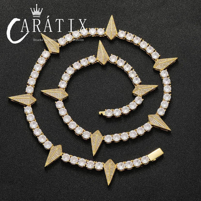 CARÁTIX Black Panther Pendant Necklace – 5mm CZ Tennis Chain with Rivet Wolf Tooth Charm Men’s Fashion Jewelry - CaratixJewelry