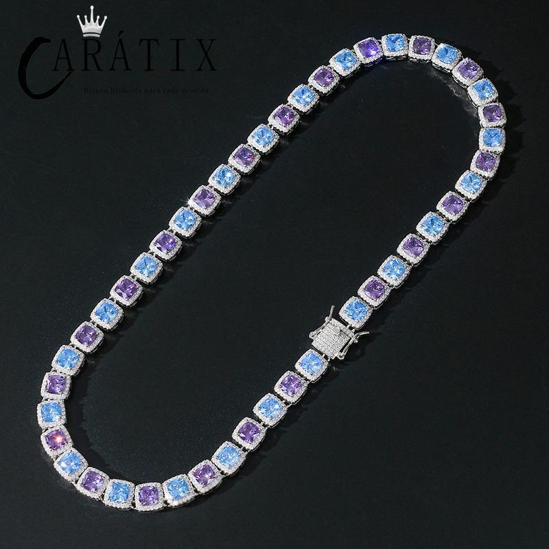 CARÁTIX Blue & Purple Square CZ Iced Out Tennis Choker Necklace - CaratixJewelry