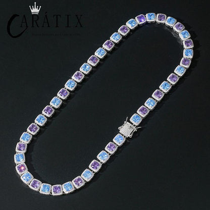 CARÁTIX Blue & Purple Square CZ Iced Out Tennis Choker Necklace - CaratixJewelry