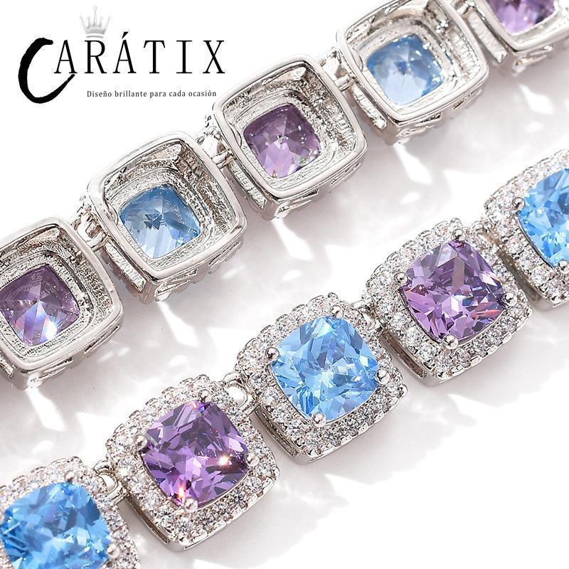 CARÁTIX Blue & Purple Square CZ Iced Out Tennis Choker Necklace - CaratixJewelry