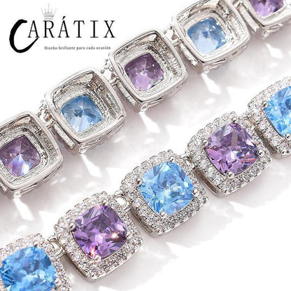 CARÁTIX Blue & Purple Square CZ Iced Out Tennis Choker Necklace - CaratixJewelry