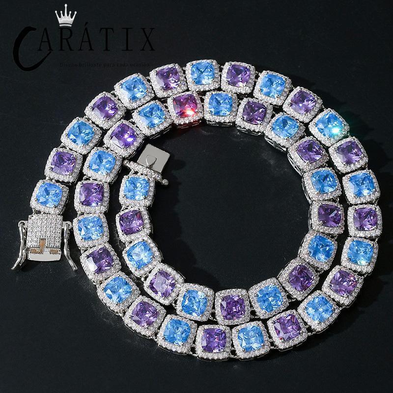 CARÁTIX Blue & Purple Square CZ Iced Out Tennis Choker Necklace - CaratixJewelry