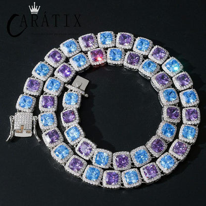 CARÁTIX Blue & Purple Square CZ Iced Out Tennis Choker Necklace - CaratixJewelry