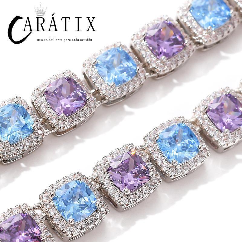 CARÁTIX Blue & Purple Square CZ Iced Out Tennis Choker Necklace - CaratixJewelry