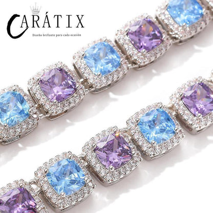 CARÁTIX Blue & Purple Square CZ Iced Out Tennis Choker Necklace - CaratixJewelry