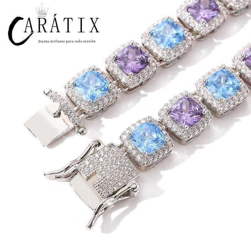 CARÁTIX Blue & Purple Square CZ Iced Out Tennis Choker Necklace - CaratixJewelry