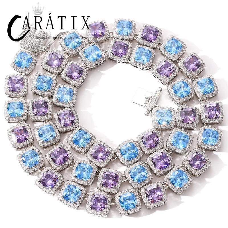 CARÁTIX Blue & Purple Square CZ Iced Out Tennis Choker Necklace - CaratixJewelry