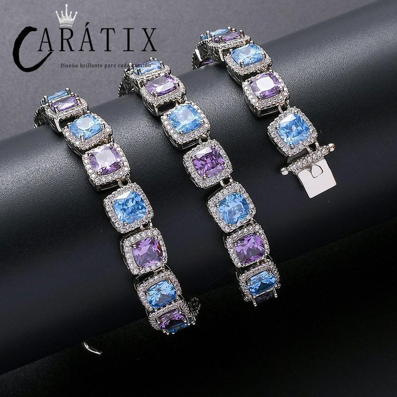 CARÁTIX Blue & Purple Square CZ Iced Out Tennis Choker Necklace - CaratixJewelry