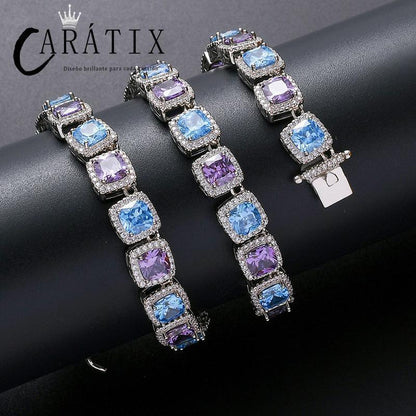CARÁTIX Blue & Purple Square CZ Iced Out Tennis Choker Necklace - CaratixJewelry