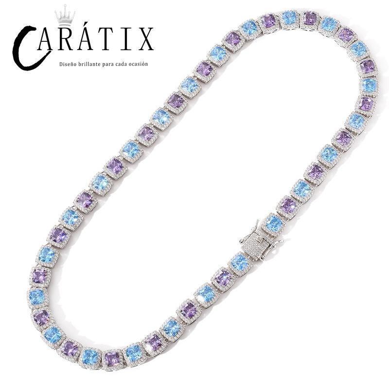 CARÁTIX Blue & Purple Square CZ Iced Out Tennis Choker Necklace - CaratixJewelry