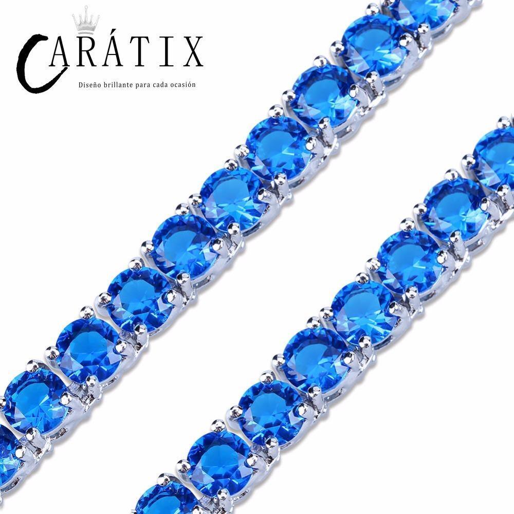 CARÁTIX Blue & Red CZ Tennis Chain | Iced Out Hip Hop Necklace for Men & Women - CaratixJewelry