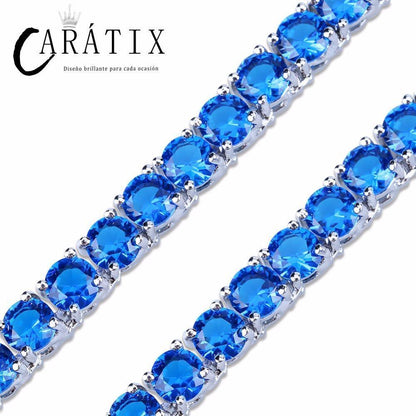 CARÁTIX Blue & Red CZ Tennis Chain | Iced Out Hip Hop Necklace for Men & Women - CaratixJewelry