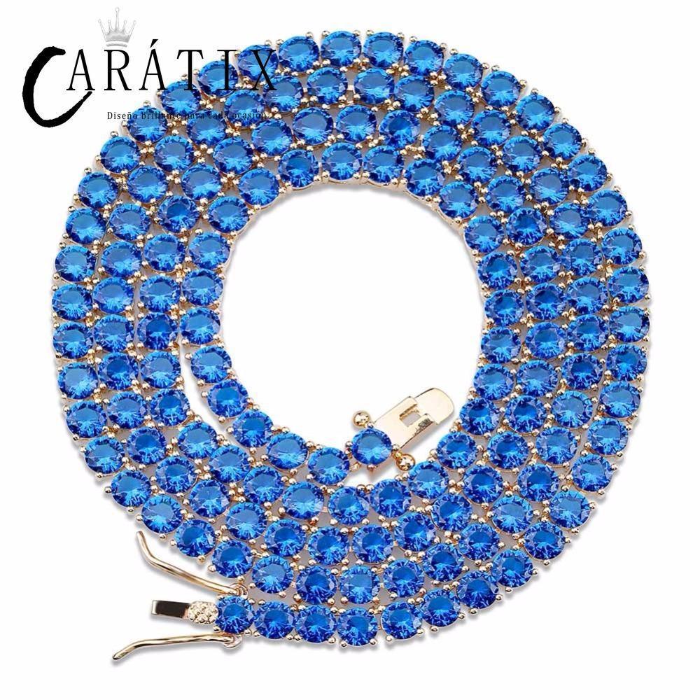 CARÁTIX Blue & Red CZ Tennis Chain | Iced Out Hip Hop Necklace for Men & Women - CaratixJewelry