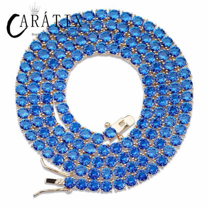 CARÁTIX Blue & Red CZ Tennis Chain | Iced Out Hip Hop Necklace for Men & Women - CaratixJewelry