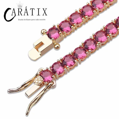 CARÁTIX Blue & Red CZ Tennis Chain | Iced Out Hip Hop Necklace for Men & Women - CaratixJewelry