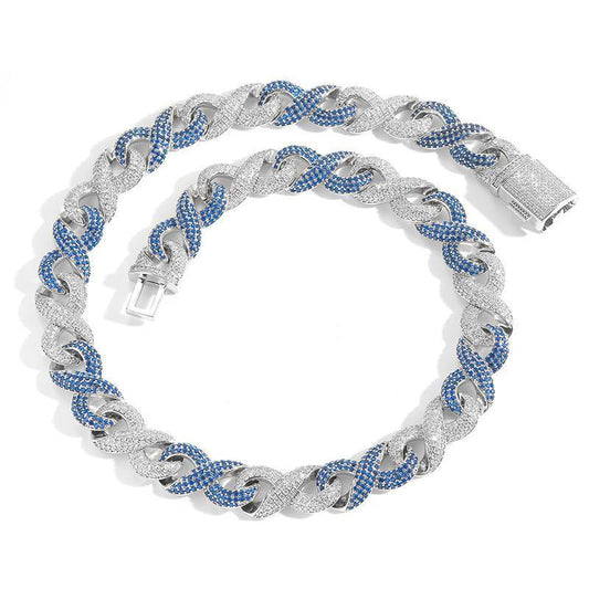 Blue & White Two Tone Cuban Chain | 5A+ CZ Iced Out Infinity - CaratixJewelry