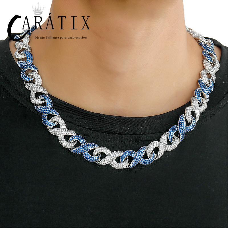 Blue & White Two Tone Cuban Chain | 5A+ CZ Iced Out Infinity - CaratixJewelry