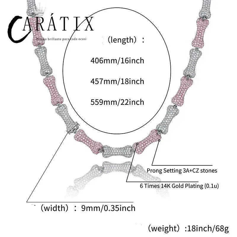 CARÁTIX Bone Link Chain | Full AAA CZ Iced Out Hip Hop Necklace for Men & Women - CaratixJewelry