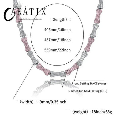 CARÁTIX Bone Link Chain | Full AAA CZ Iced Out Hip Hop Necklace for Men & Women - CaratixJewelry