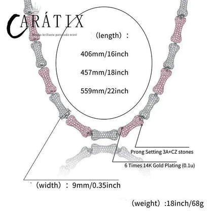 CARÁTIX Bone Link Chain | Full AAA CZ Iced Out Hip Hop Necklace for Men & Women - CaratixJewelry