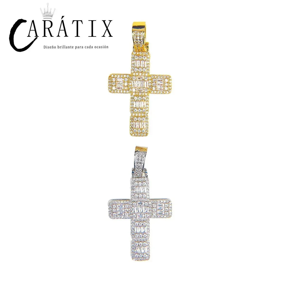 CARÁTIX Bubble Letter Baguette Cross Pendant Necklace - CaratixJewelry