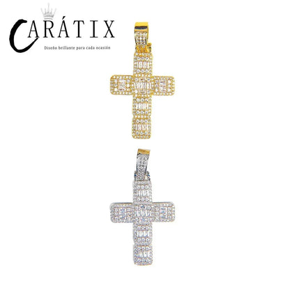 CARÁTIX Bubble Letter Baguette Cross Pendant Necklace - CaratixJewelry