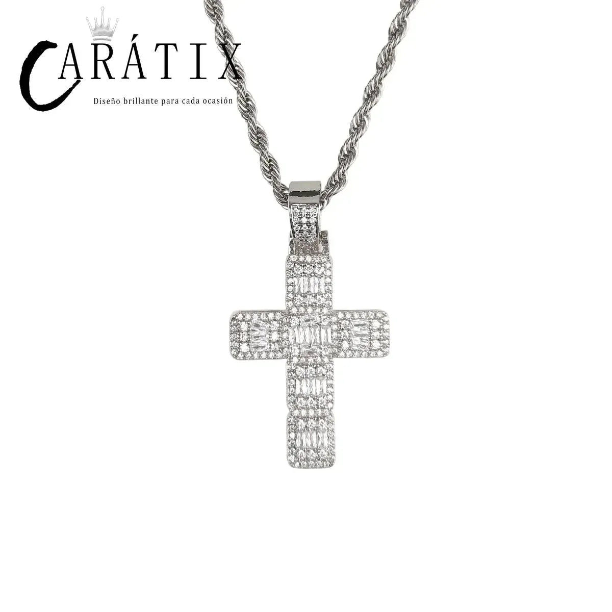 CARÁTIX Bubble Letter Baguette Cross Pendant Necklace - CaratixJewelry