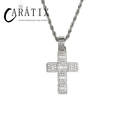 CARÁTIX Bubble Letter Baguette Cross Pendant Necklace - CaratixJewelry