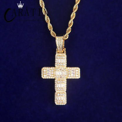 CARÁTIX Bubble Letter Baguette Cross Pendant Necklace - CaratixJewelry