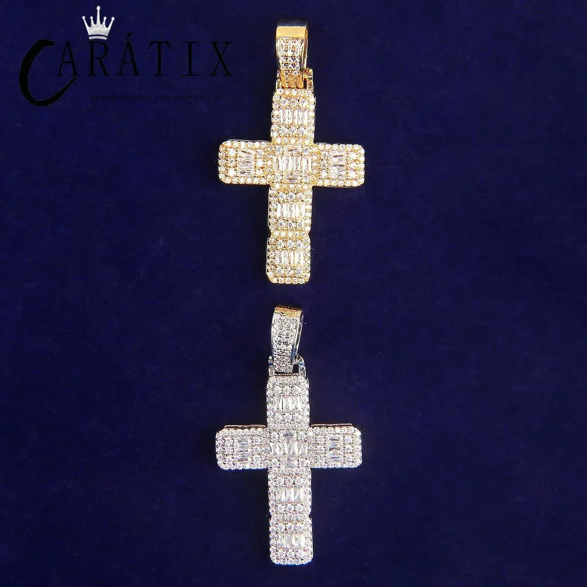 CARÁTIX Bubble Letter Baguette Cross Pendant Necklace - CaratixJewelry