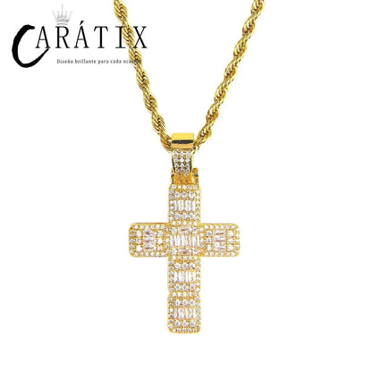 CARÁTIX Bubble Letter Baguette Cross Pendant Necklace - CaratixJewelry