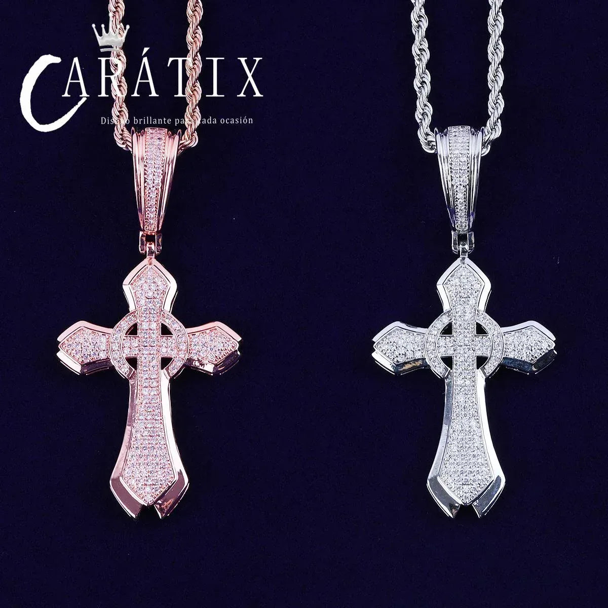 Bubble Letter Iced Out Circle Cross Pendant Necklace - CaratixJewelry