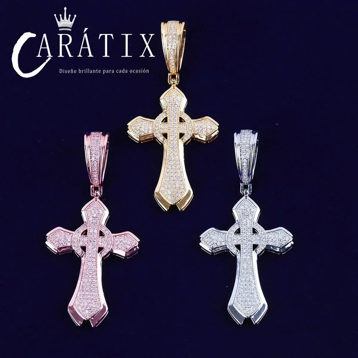 Bubble Letter Iced Out Circle Cross Pendant Necklace - CaratixJewelry