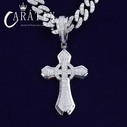 Bubble Letter Iced Out Circle Cross Pendant Necklace - CaratixJewelry
