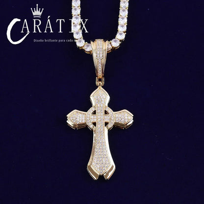 Bubble Letter Iced Out Circle Cross Pendant Necklace - CaratixJewelry