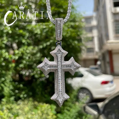 CARÁTIX Bubble Letter Iced Out Cross Necklace – Copper - CaratixJewelry