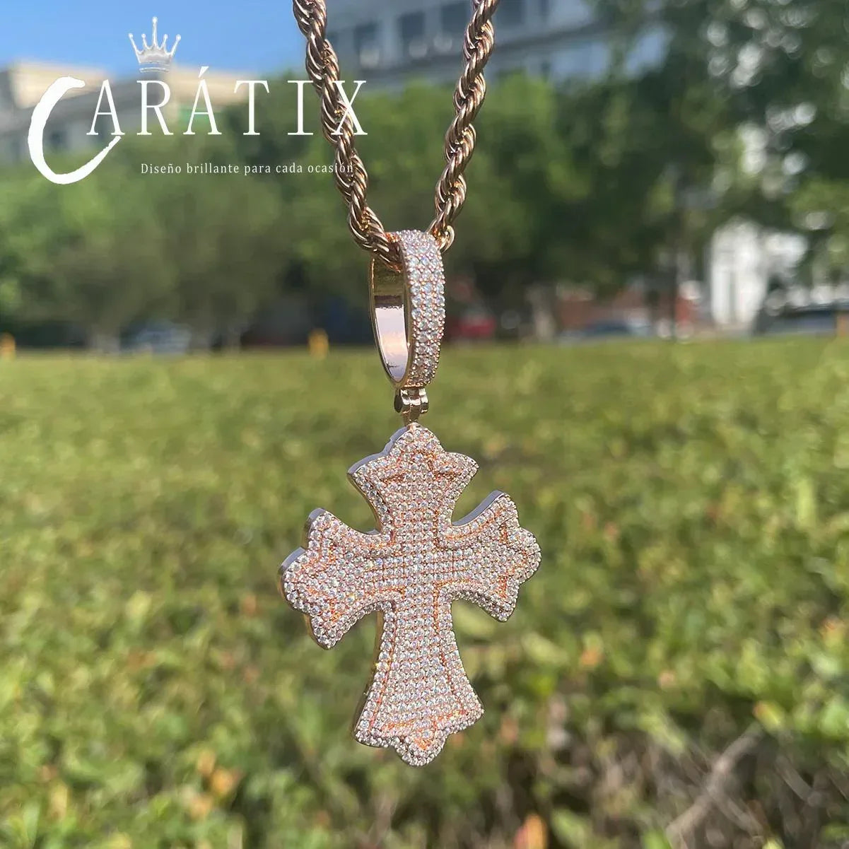 CARÁTIX Bubble Letter Iced Out Cross Pendant Necklace – CZ - CaratixJewelry