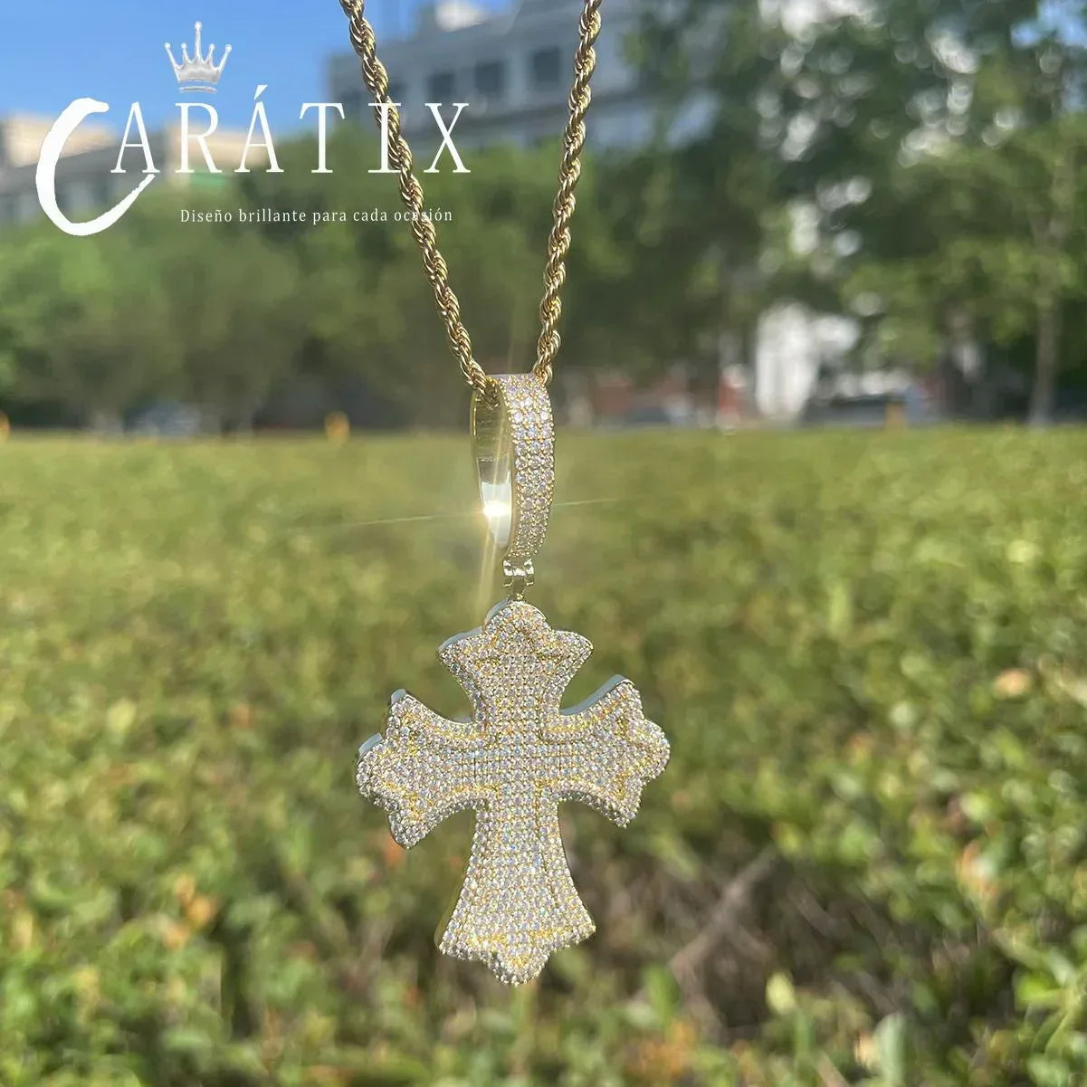 CARÁTIX Bubble Letter Iced Out Cross Pendant Necklace – CZ - CaratixJewelry