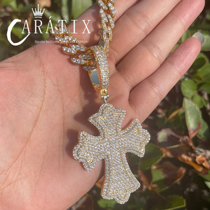 CARÁTIX Bubble Letter Iced Out Cross Pendant Necklace – CZ - CaratixJewelry