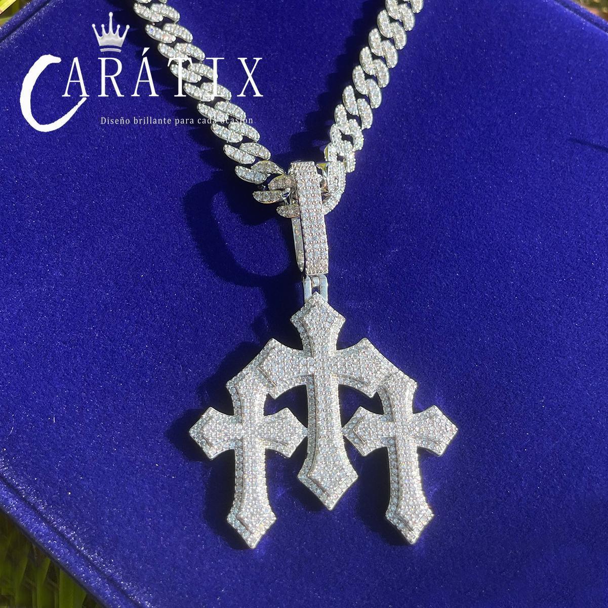 Bubble Letter Iced Out Cross Pendant Necklace - CaratixJewelry