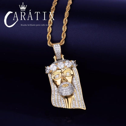 CARÁTIX Bubble Letter Iced Out Jesus Head Pendant Necklace – Golden Bling Cubic Zircon Hip Hop Jewelry for Men, Women, & Boys | Perfect Valentine's Day & Mother's Day Gift - CaratixJewelry