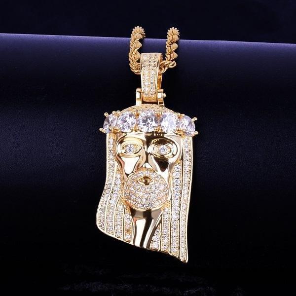 CARÁTIX Bubble Letter Iced Out Jesus Head Pendant Necklace – Golden Bling Cubic Zircon Hip Hop Jewelry for Men, Women, & Boys | Perfect Valentine's Day & Mother's Day Gift - CaratixJewelry
