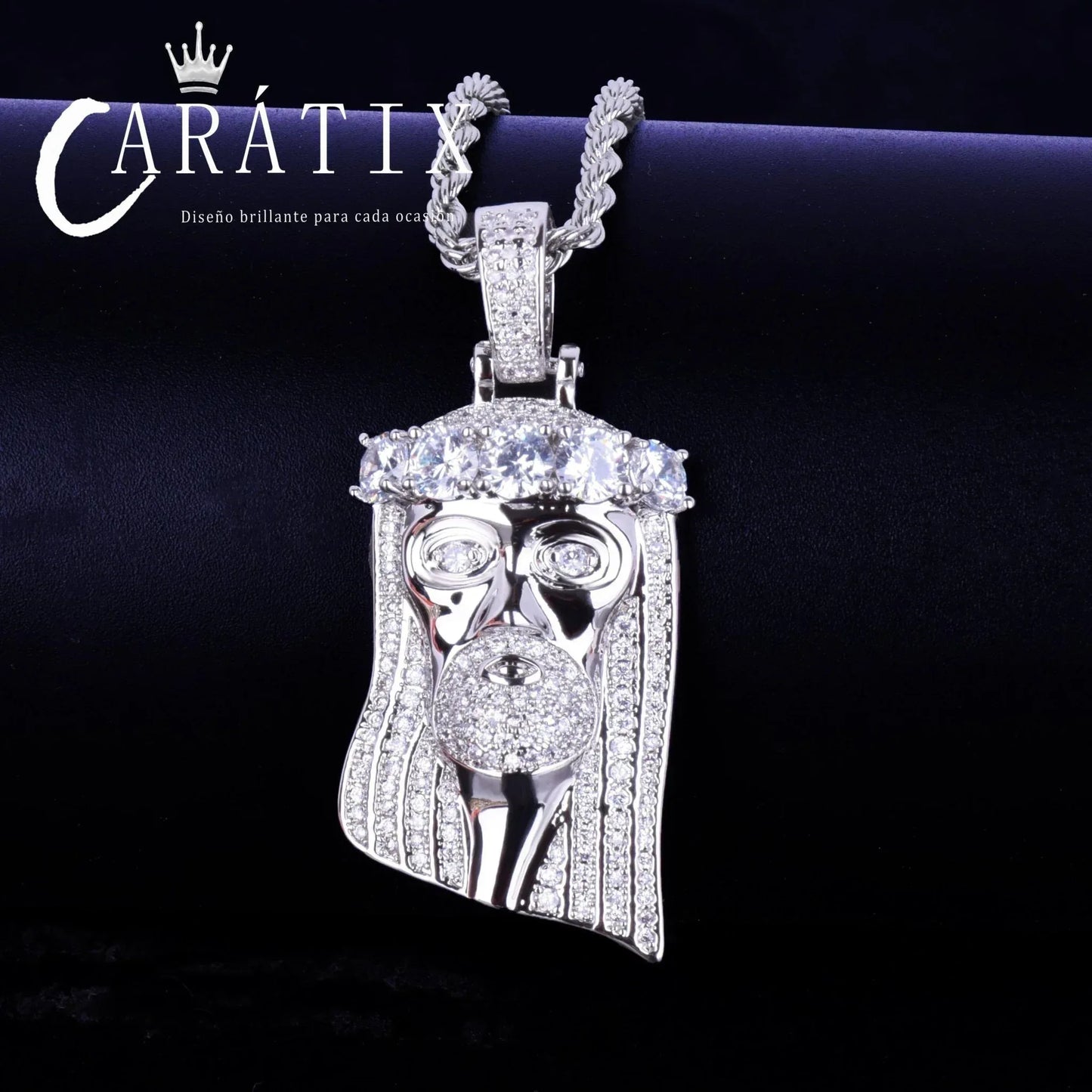 CARÁTIX Bubble Letter Iced Out Jesus Head Pendant Necklace – Golden Bling Cubic Zircon Hip Hop Jewelry for Men, Women, & Boys | Perfect Valentine's Day & Mother's Day Gift - CaratixJewelry